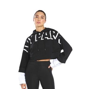 Ivy Park Women’s Shadow Logo double-sleeve cropped hoodie black Sz S
